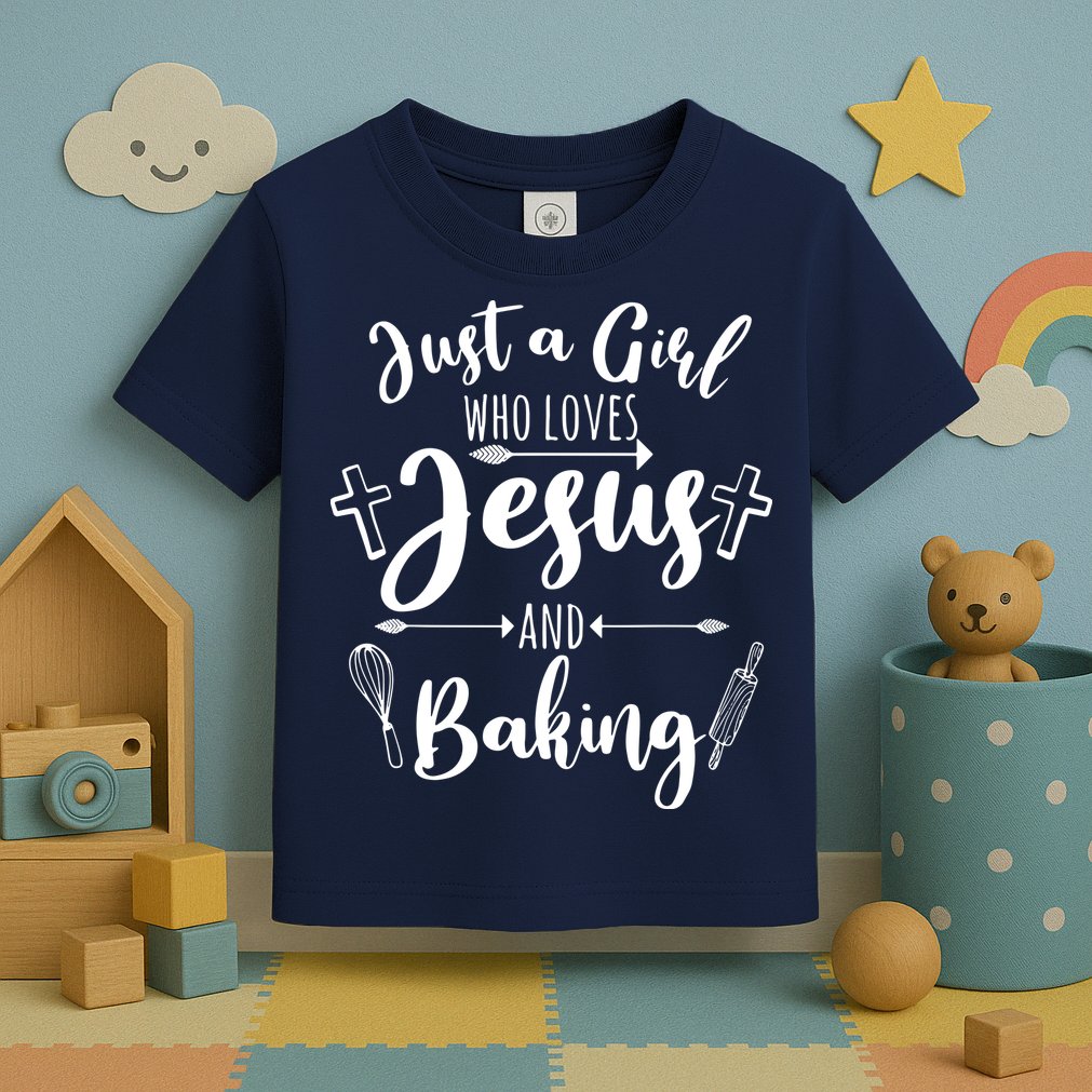 Just A Girl Who Loves Jesus And Baking Funny Christian Toddler T-Shirt