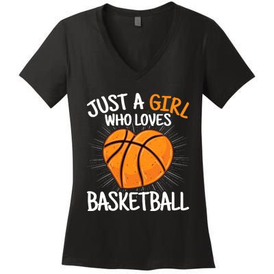 Just A Girl Who Loves Basketball Merch Girl Women's V-Neck T-Shirt