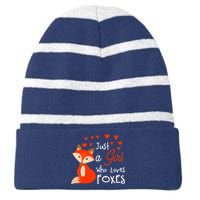 Just a girl who loves foxes - Cute looking fox Striped Beanie with Solid Band