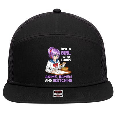 Just A Girl Who Loves Anime Ramen And Sketching Japan Anime 7 Panel Mesh Trucker Snapback Hat