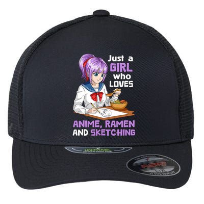 Just A Girl Who Loves Anime Ramen And Sketching Japan Anime Flexfit Unipanel Trucker Cap