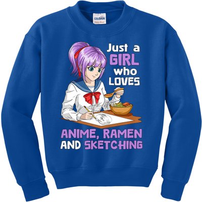 Just A Girl Who Loves Anime Ramen And Sketching Japan Anime Kids Sweatshirt