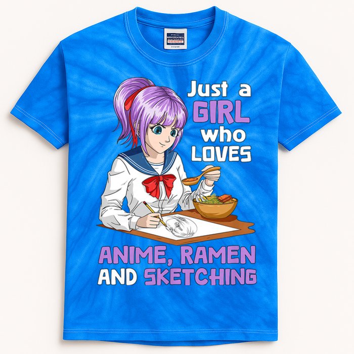 Just A Girl Who Loves Anime Ramen And Sketching Japan Anime Kids Tie-Dye T-Shirt