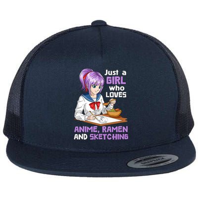 Just A Girl Who Loves Anime Ramen And Sketching Japan Anime Flat Bill Trucker Hat