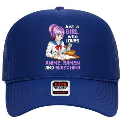 Just A Girl Who Loves Anime Ramen And Sketching Japan Anime High Crown Mesh Back Trucker Hat