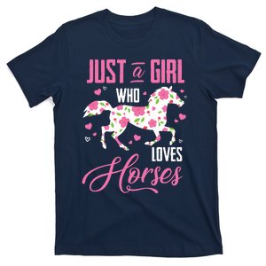 Just A Girl Who Loves Horses Floral Horse Equestrian Quote T-Shirt