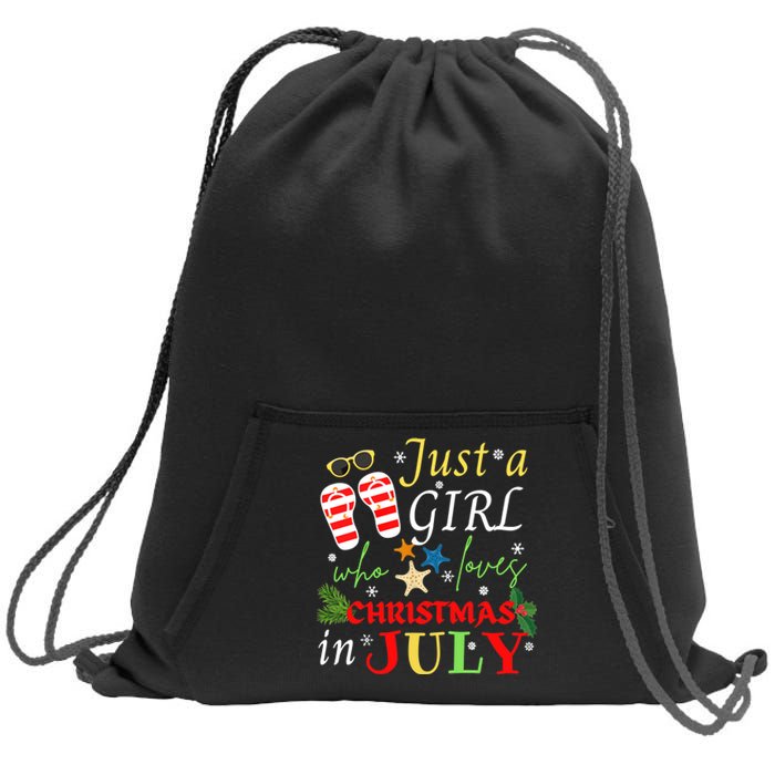 Just A Girl Who Loves Christmas In July Flip Flops Sweatshirt Cinch Pack Bag