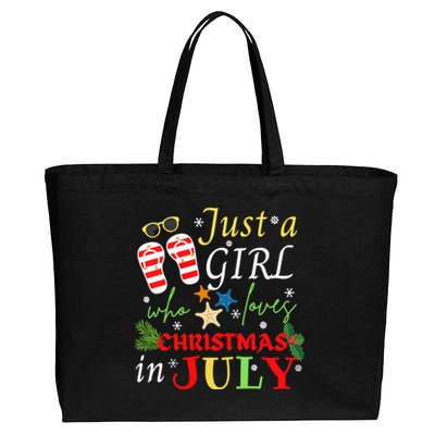 Just A Girl Who Loves Christmas In July Flip Flops Cotton Canvas Jumbo Tote