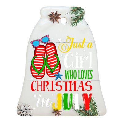 Just A Girl Who Loves Christmas In July Summer Tank Top Ceramic Bell Ornament