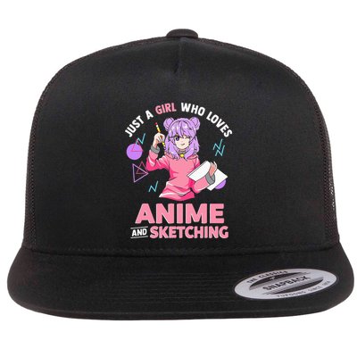 Just A Girl Who Loves Anime And Sketching Short Sleeve Flatbill Hat