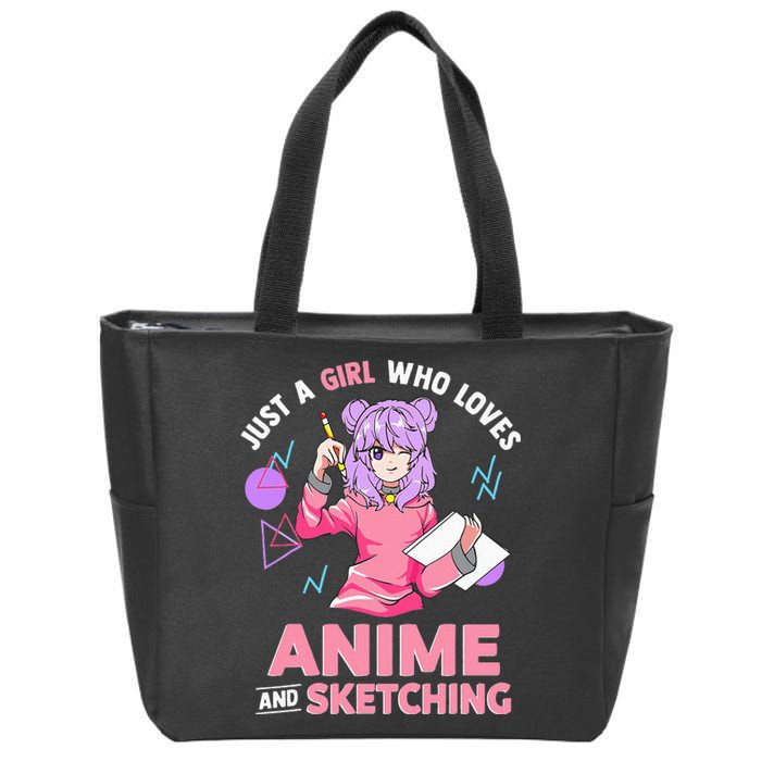 Just A Girl Who Loves Anime And Sketching Short Sleeve Zip Tote Bag