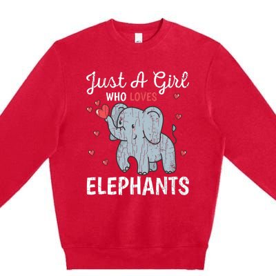 Just A Girl Who Loves Elephants Funny Cute Wo Graphic Premium Crewneck Sweatshirt