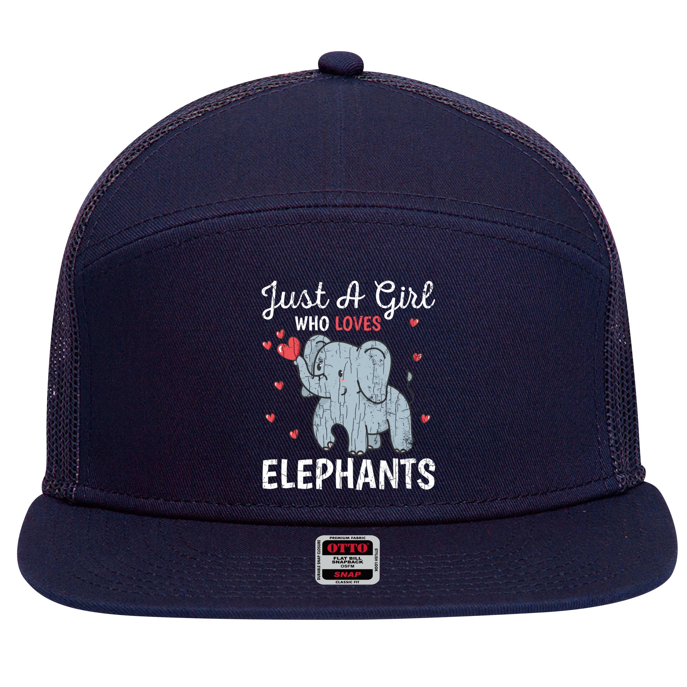 Just A Girl Who Loves Elephants Funny Cute Wo Graphic 7 Panel Mesh Trucker Snapback Hat