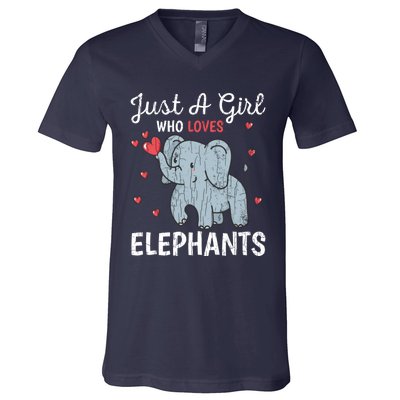 Just A Girl Who Loves Elephants Funny Cute Wo Graphic V-Neck T-Shirt