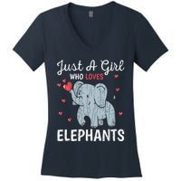 Just A Girl Who Loves Elephants Funny Cute Wo Graphic Women's V-Neck T-Shirt