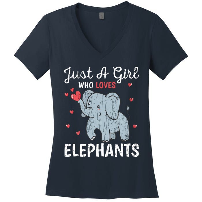 Just A Girl Who Loves Elephants Funny Cute Wo Graphic Women's V-Neck T-Shirt