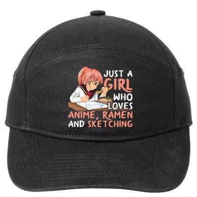 Just A Girl Who Loves Anime Ramen And Sketching Japan Anime 7-Panel Snapback Hat