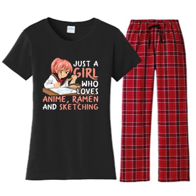 Just A Girl Who Loves Anime Ramen And Sketching Japan Anime Women's Flannel Pajama Set