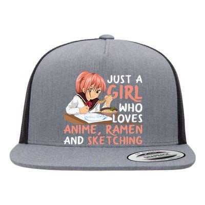 Just A Girl Who Loves Anime Ramen And Sketching Japan Anime Flat Bill Trucker Hat