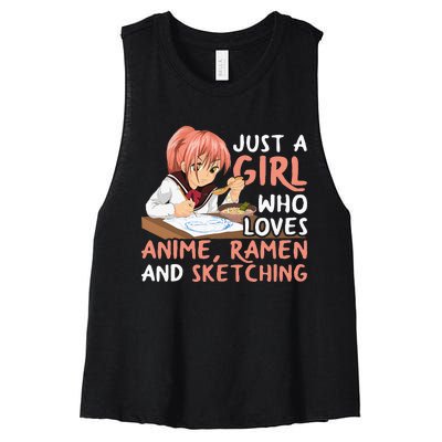 Just A Girl Who Loves Anime Ramen And Sketching Japan Anime Women's Racerback Cropped Tank