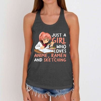 Just A Girl Who Loves Anime Ramen And Sketching Japan Anime Women's Knotted Racerback Tank