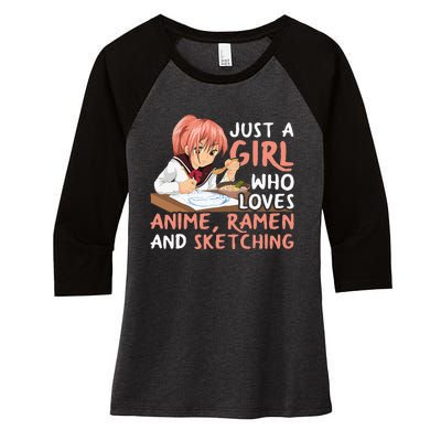 Just A Girl Who Loves Anime Ramen And Sketching Japan Anime Women's Tri-Blend 3/4-Sleeve Raglan Shirt