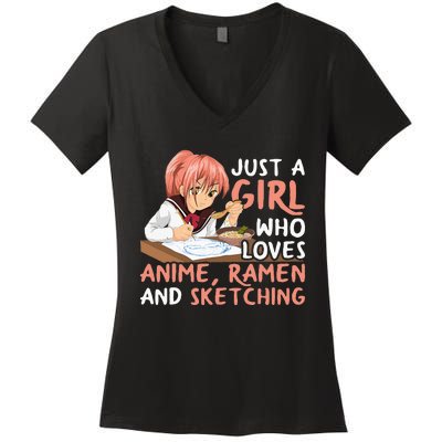 Just A Girl Who Loves Anime Ramen And Sketching Japan Anime Women's V-Neck T-Shirt