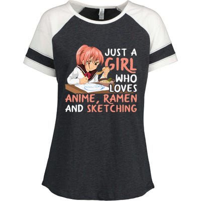 Just A Girl Who Loves Anime Ramen And Sketching Japan Anime Enza Ladies Jersey Colorblock Tee