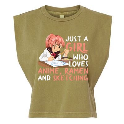 Just A Girl Who Loves Anime Ramen And Sketching Japan Anime Garment-Dyed Women's Muscle Tee