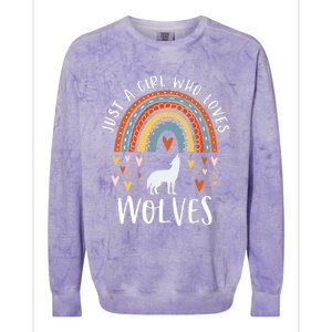 Just A Girl Who Loves Wolves Rainbow Gifts For Wolf Lover Colorblast Crewneck Sweatshirt