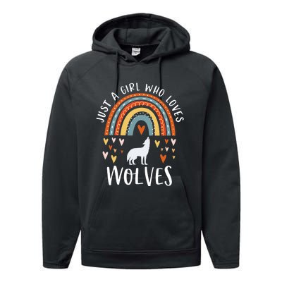 Just A Girl Who Loves Wolves Rainbow Gifts For Wolf Lover Performance Fleece Hoodie