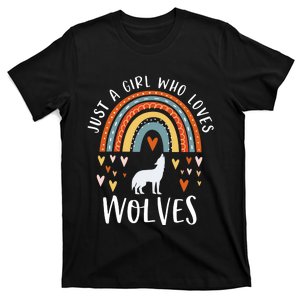 Just A Girl Who Loves Wolves Rainbow Gifts For Wolf Lover T-Shirt