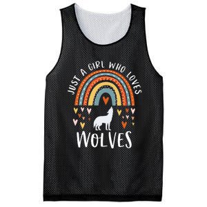 Just A Girl Who Loves Wolves Rainbow Gifts For Wolf Lover Mesh Reversible Basketball Jersey Tank