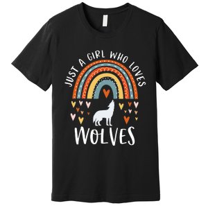 Just A Girl Who Loves Wolves Rainbow Gifts For Wolf Lover Premium T-Shirt