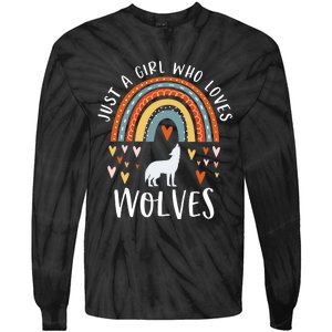 Just A Girl Who Loves Wolves Rainbow Gifts For Wolf Lover Tie-Dye Long Sleeve Shirt