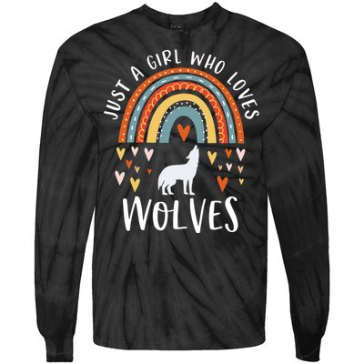 Just A Girl Who Loves Wolves Rainbow Gifts For Wolf Lover Tie-Dye Long Sleeve Shirt