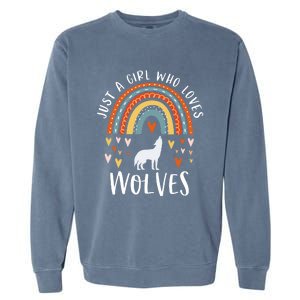 Just A Girl Who Loves Wolves Rainbow Gifts For Wolf Lover Garment-Dyed Sweatshirt