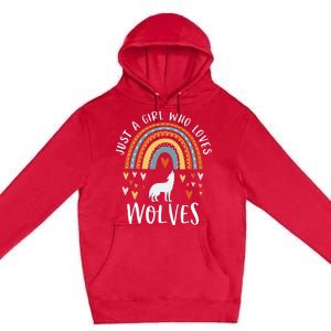 Just A Girl Who Loves Wolves Rainbow Gifts For Wolf Lover Premium Pullover Hoodie