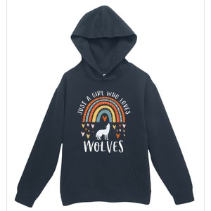 Just A Girl Who Loves Wolves Rainbow Gifts For Wolf Lover Urban Pullover Hoodie