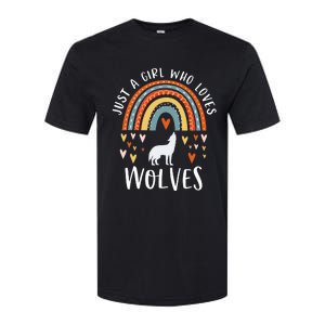 Just A Girl Who Loves Wolves Rainbow Gifts For Wolf Lover Softstyle CVC T-Shirt