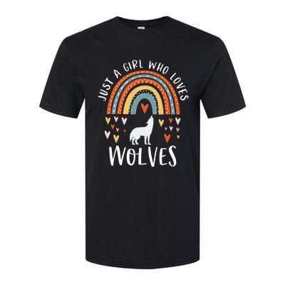 Just A Girl Who Loves Wolves Rainbow Gifts For Wolf Lover Softstyle CVC T-Shirt