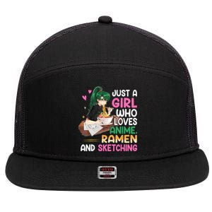 Just A G.irl Who Loves Anime Ramen And Sketching Japan Anime 7 Panel Mesh Trucker Snapback Hat