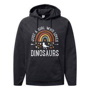 Just A Girl Who Loves Dinosaurs Rainbow Gifts For Dino Lover Performance Fleece Hoodie