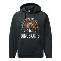 Just A Girl Who Loves Dinosaurs Rainbow Gifts For Dino Lover Performance Fleece Hoodie