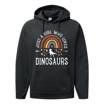 Just A Girl Who Loves Dinosaurs Rainbow Gifts For Dino Lover Performance Fleece Hoodie