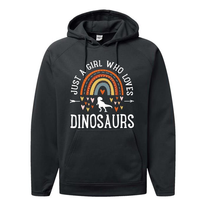 Just A Girl Who Loves Dinosaurs Rainbow Gifts For Dino Lover Performance Fleece Hoodie