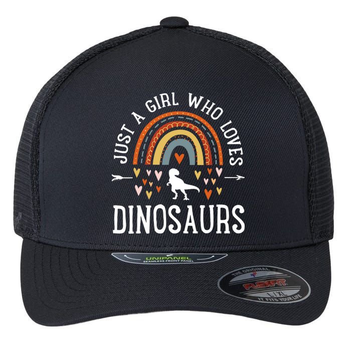 Just A Girl Who Loves Dinosaurs Rainbow Gifts For Dino Lover Flexfit Unipanel Trucker Cap