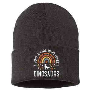 Just A Girl Who Loves Dinosaurs Rainbow Gifts For Dino Lover Sustainable Knit Beanie