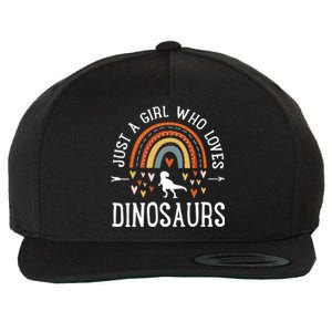 Just A Girl Who Loves Dinosaurs Rainbow Gifts For Dino Lover Wool Snapback Cap