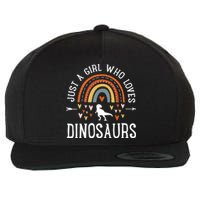 Just A Girl Who Loves Dinosaurs Rainbow Gifts For Dino Lover Wool Snapback Cap